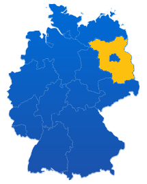 Deutschlandkarte mit einer farbigen Hervorhebung für das Bundesland Brandenburg