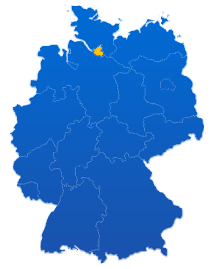 Deutschlandkarte mit einer farbigen Hervorhebung für das Bundesland Hamburg