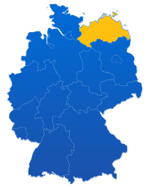 Deutschlandkarte mit einer farbigen Hervorhebung für das Bundesland Mecklenburg-Vorpommern