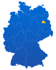 Deutschlandkarte mit einer farbigen Hervorhebung für das Bundesland Berlin