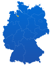 Deutschlandkarte mit einer farbigen Hervorhebung für das Bundesland Bremen