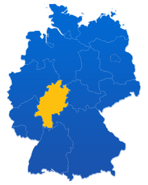 Deutschlandkarte mit einer farbigen Hervorhebung für das Bundesland Hessen