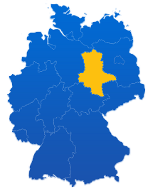 Deutschlandkarte mit einer farbigen Hervorhebung für das Bundesland Sachsen-Anhalt