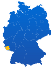 Deutschlandkarte mit einer farbigen Hervorhebung für das Bundesland Saarland