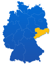 Deutschlandkarte mit einer farbigen Hervorhebung für das Bundesland Sachsen