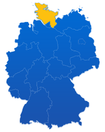 Deutschlandkarte mit einer farbigen Hervorhebung für das Bundesland Schleswig-Holstein