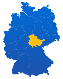 Deutschlandkarte mit einer farbigen Hervorhebung für das Bundesland Thüringen